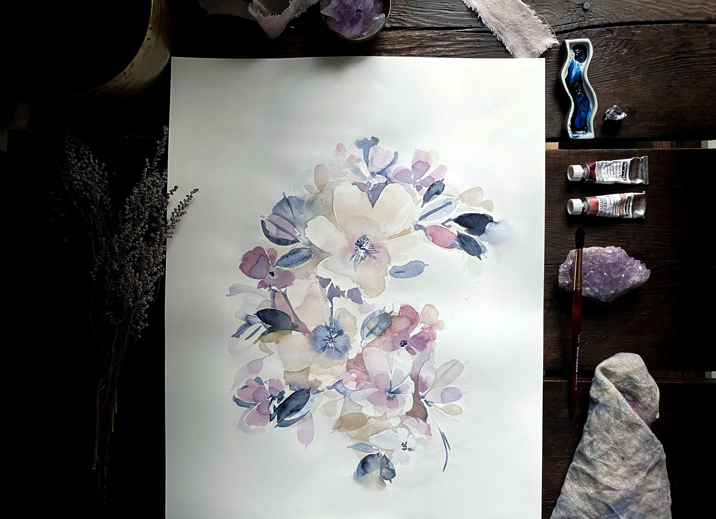 
                  
                    Floral Comfort, a watercolor floral bouquet
                  
                